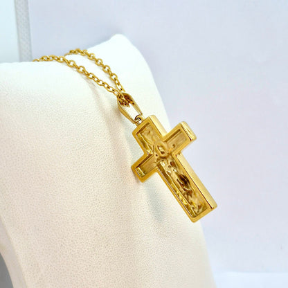 Cross Pendant with Chain Necklace in Gold Platted Stainless Steel