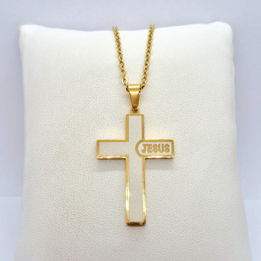 Cross Pendant with Chain Necklace in Gold Platted Stainless Steel