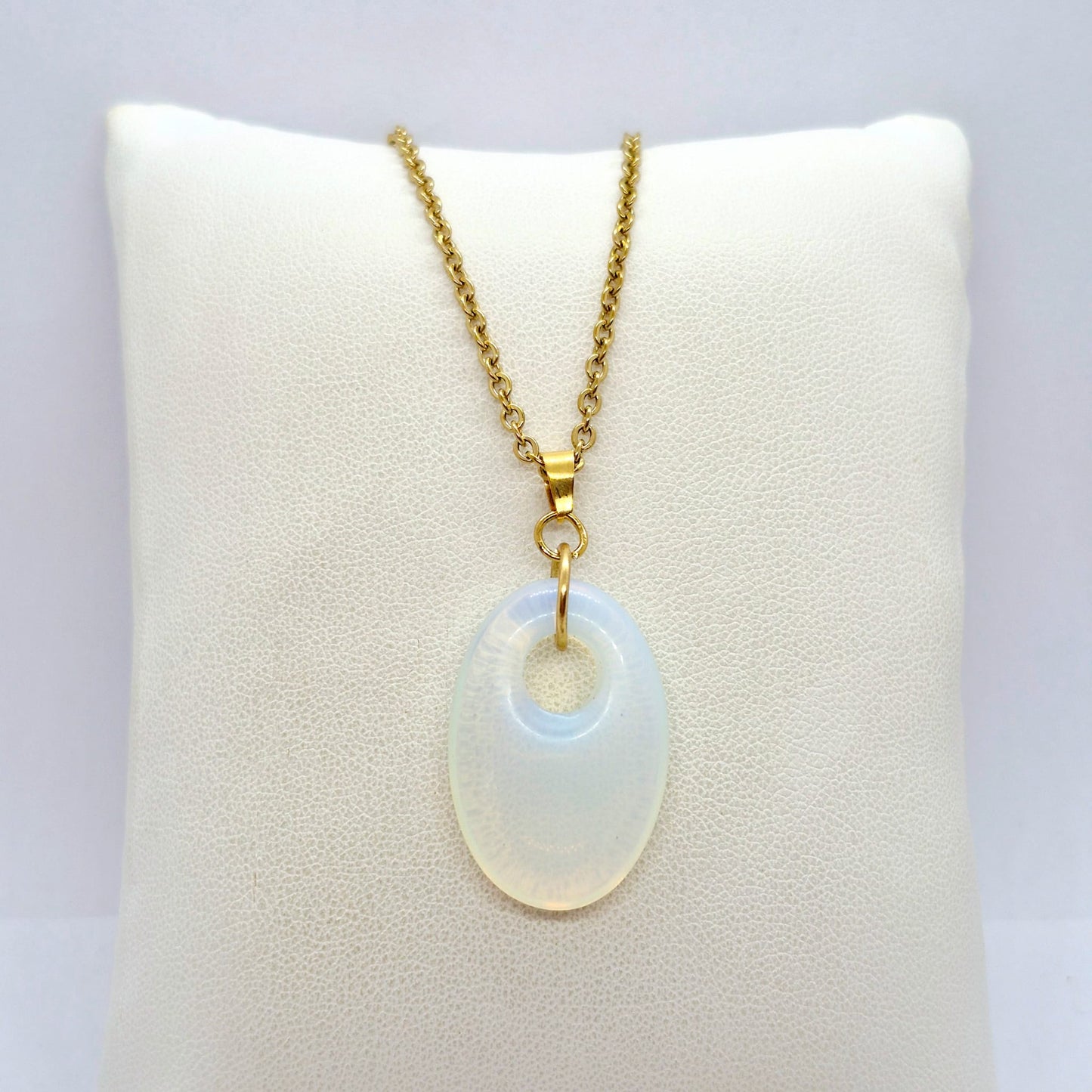 Natural Stone Pendant in Obsidian, Opal or Lapis with Stainless Steel Gold Plated Chain Necklace