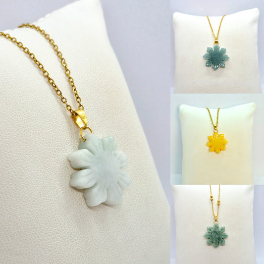 Natural Burmese Jade Mabuhay Pendant with Stainless Steel Gold Plated Chain Necklace