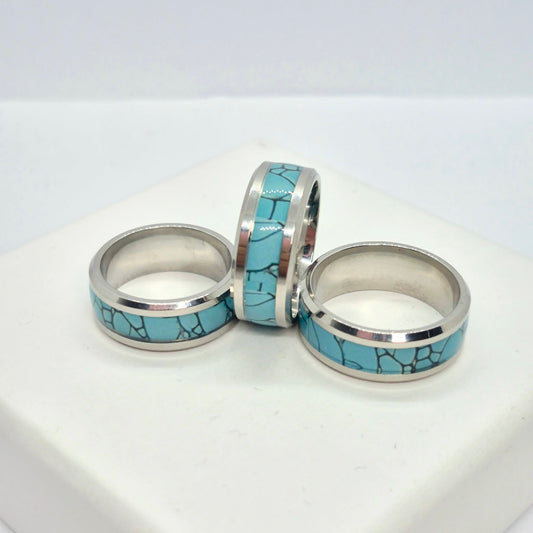 Stainless Steel Ring with inlaid Turquoise Design