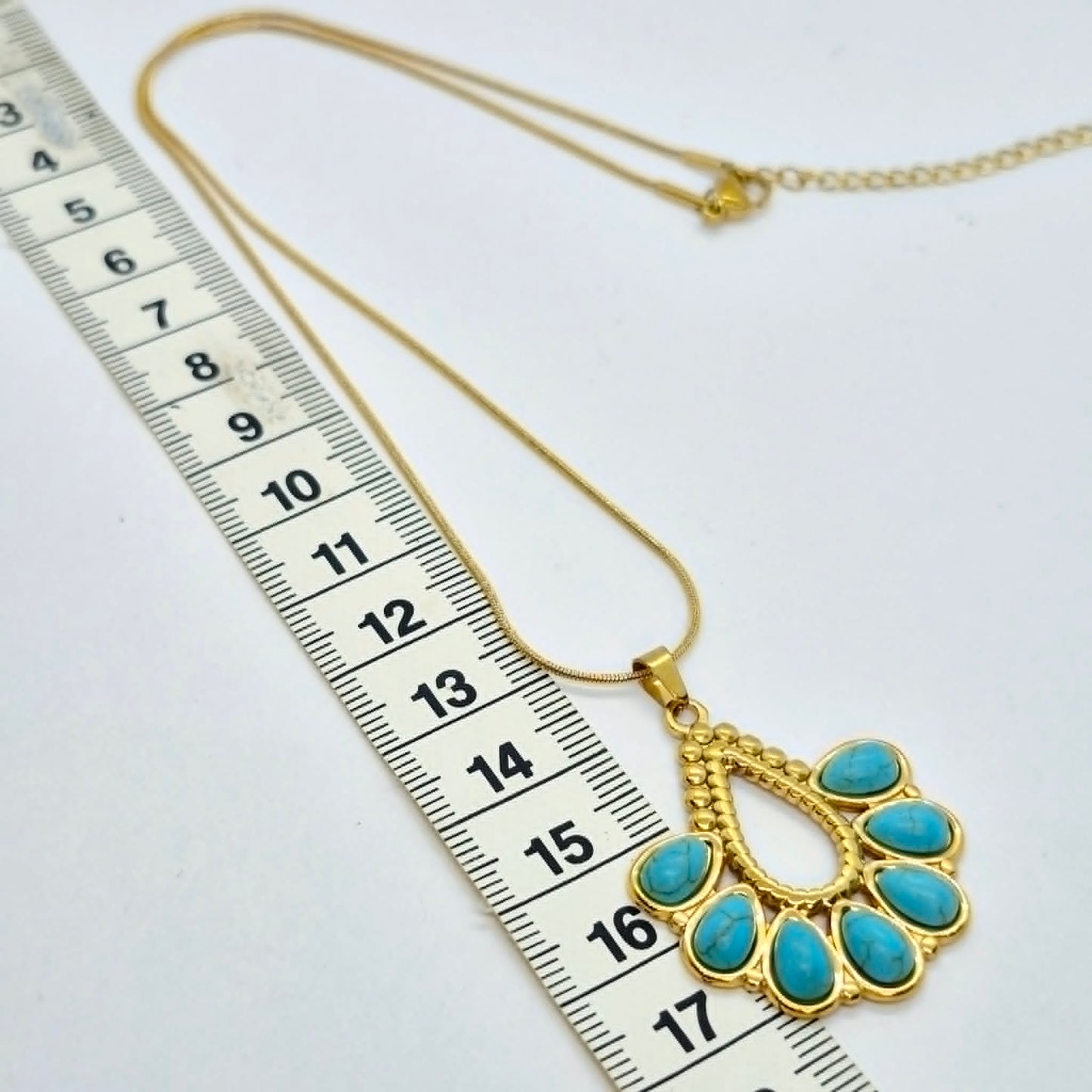 Natural Turquoise Pendant with Gold Plated Stainless Steel Chain Necklace