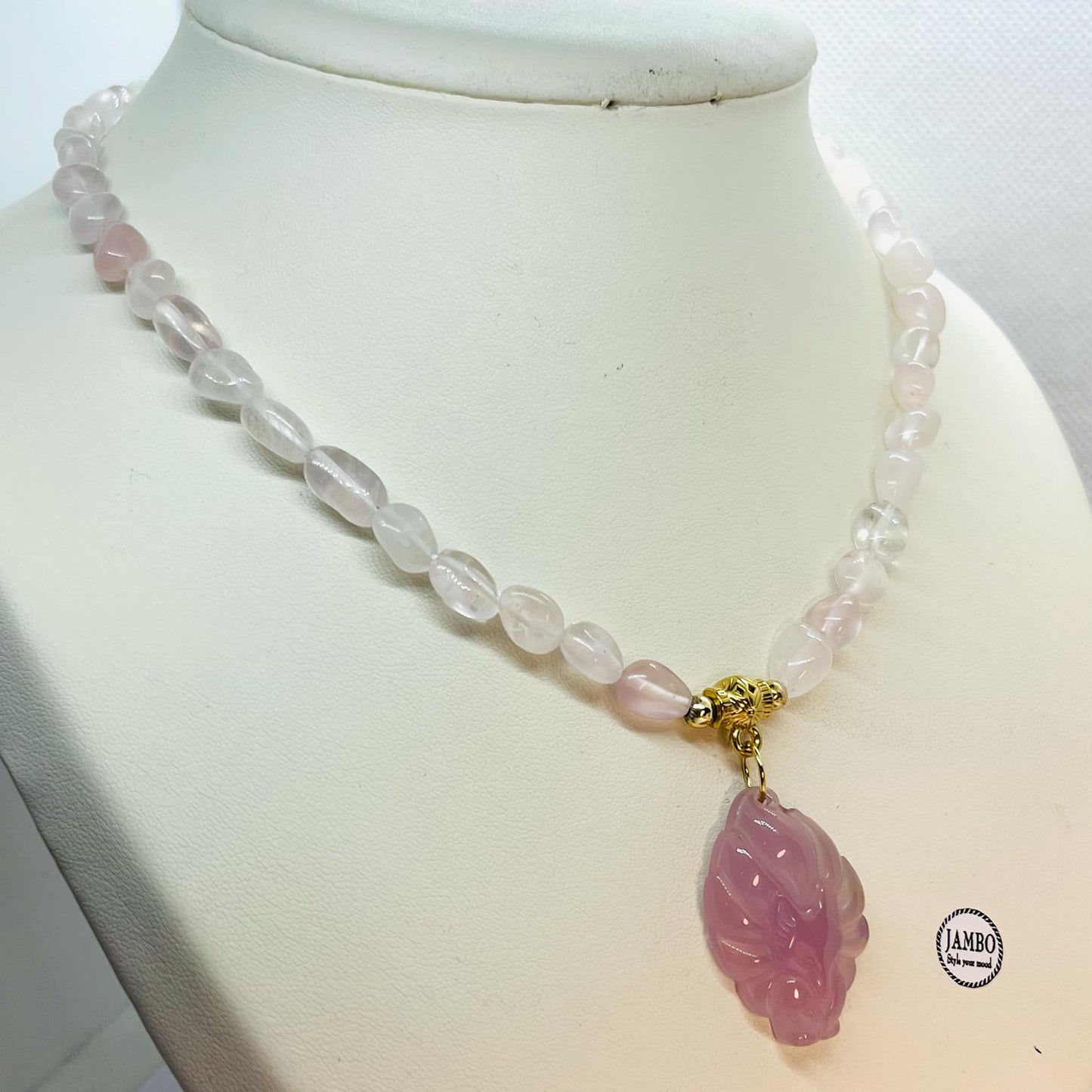 Natural Rose Quartz Choker with Purple Chalcedony Nine Tailed Fox Pendant Necklace