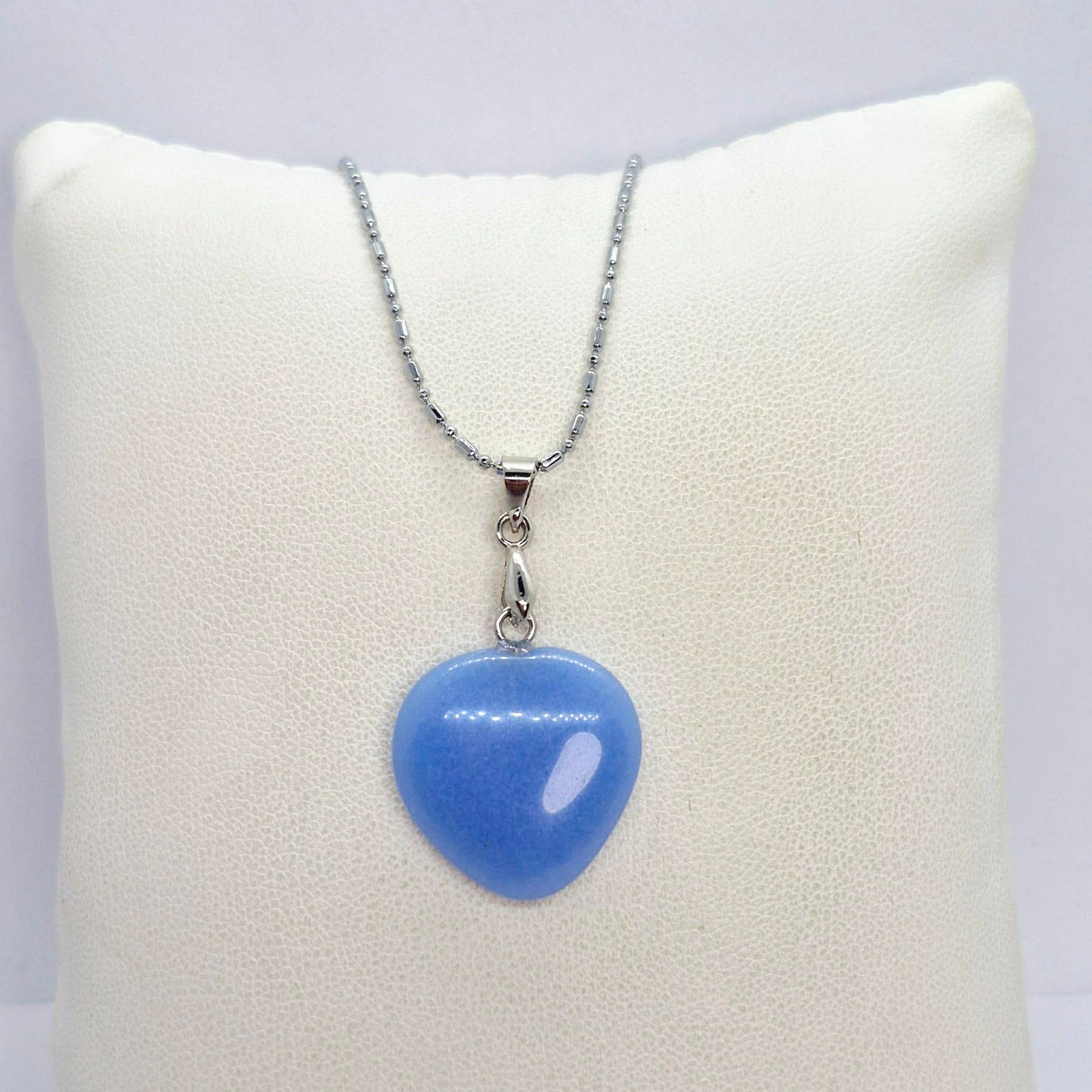 Natural Stone Mini Hearts in Amethyst, White Crystal, Ruby Stone, Blue Angelite, Striped Agate and Rose Quartz with Stainless Steel Chain Necklace