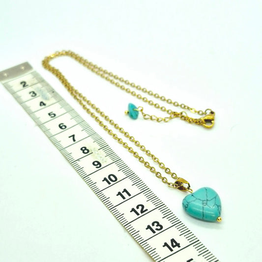 Natural Turquoise Heart Pendant with Gold Plated Stainless Steel Chain Necklace