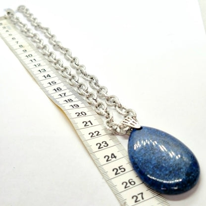 Natural Lapis Raindrop Necklace in Stainless Steel