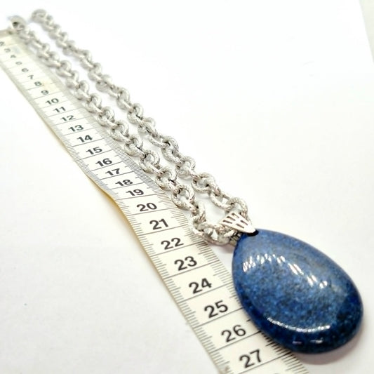 Natural Lapis Raindrop Necklace in Stainless Steel
