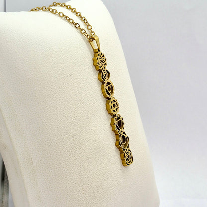 The 7 Chakra's Pendant with Chain Necklace in Gold Platted Stainless Steel