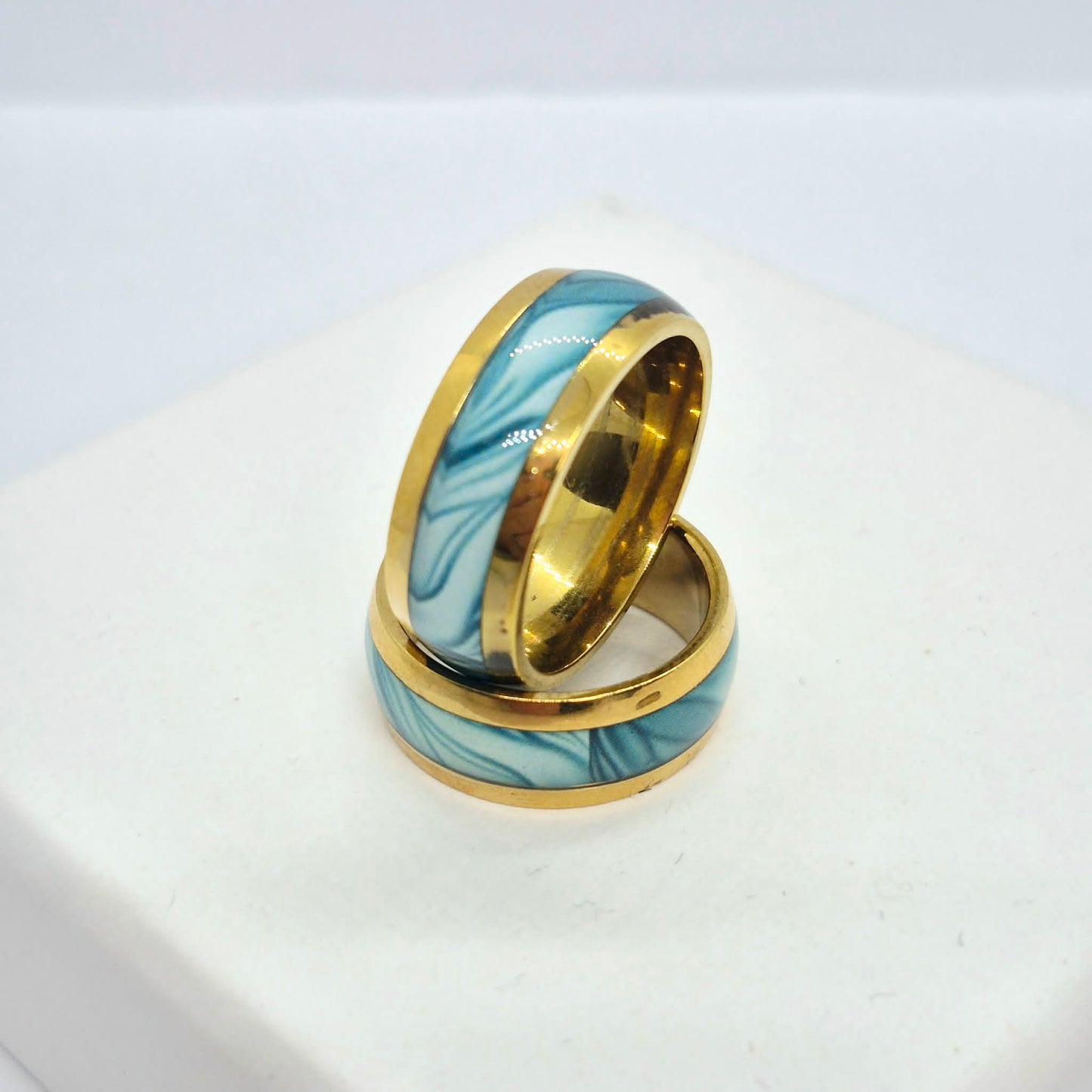 Gold Plated Stainless Steel Ring with inlaid Turquoise Design