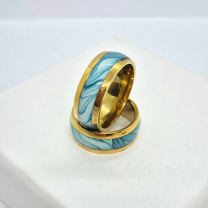 Gold Plated Stainless Steel Ring with inlaid Turquoise Design