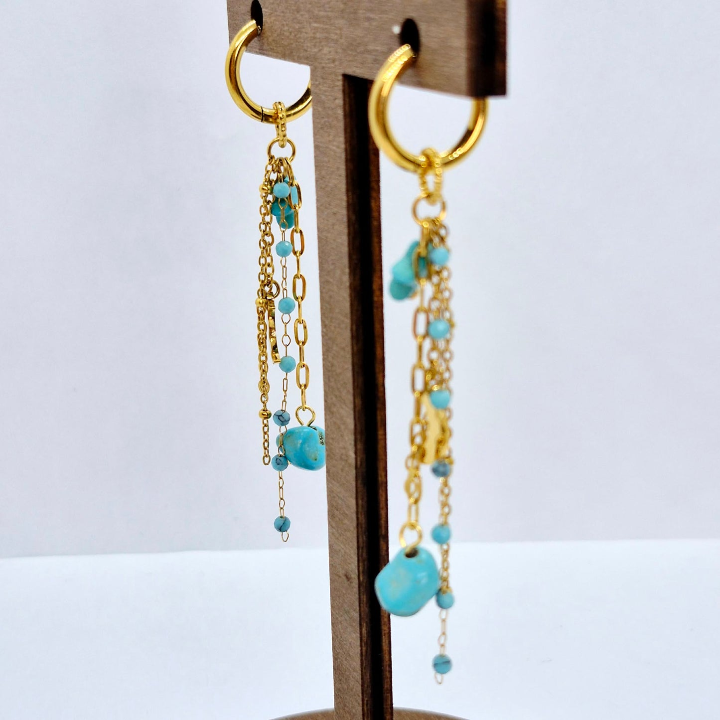 Natural Turquoise Dangle Earrings in Gold Plated Stainless Steel