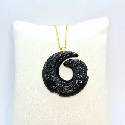 Natural Obsidian Pendant in Gold Plated Stainless Steel with Chain Necklace