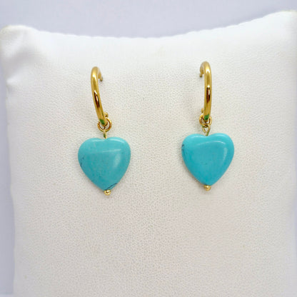 Natural Turquoise Heart Earrings in Gold Plated Stainless Steel