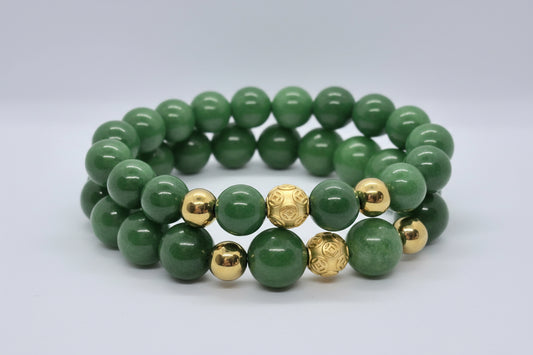 Natural Chinese Jade Bracelet in 10 and 12m Stones