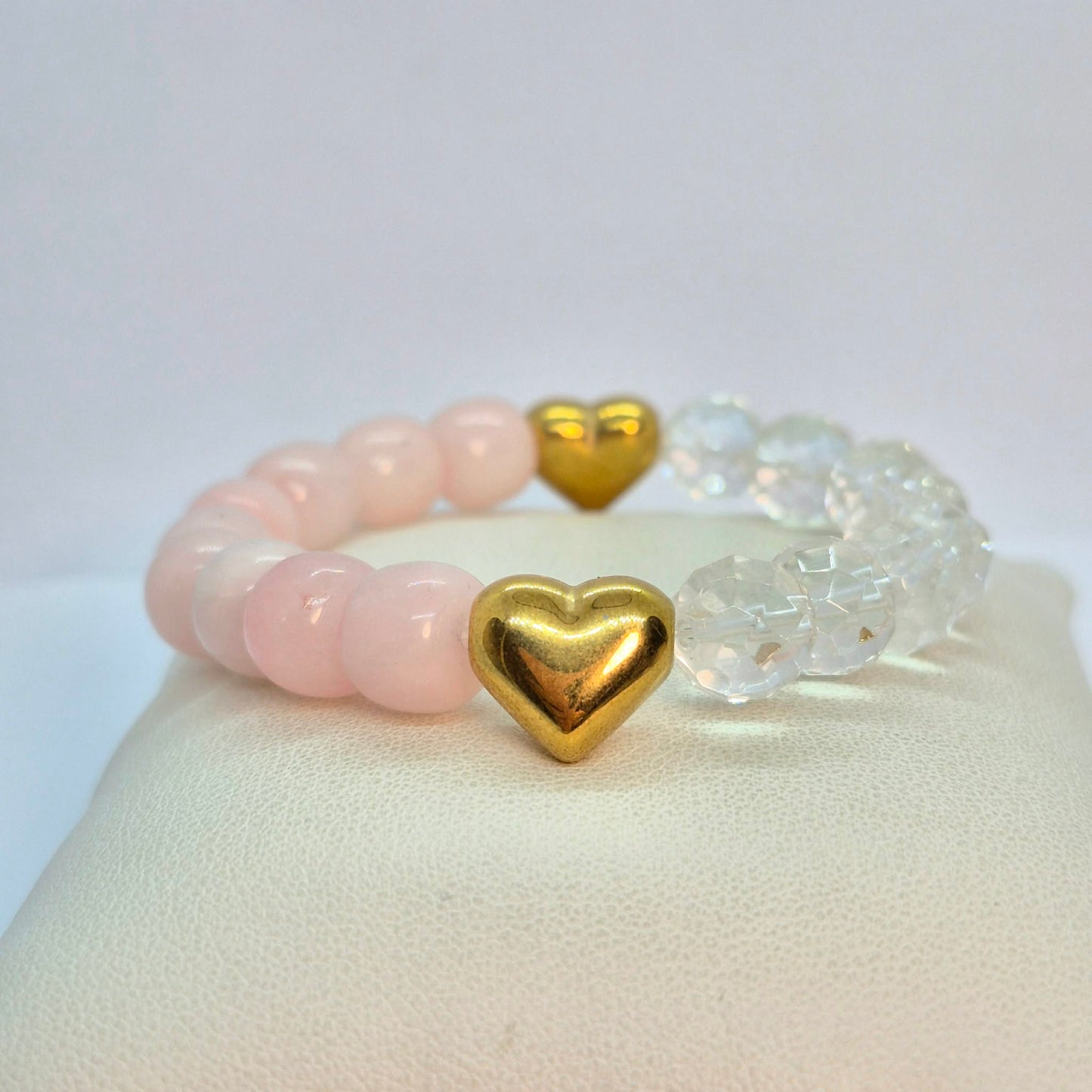 Natural Rose Quartz and White Crystal Quartz Bracelet in 10mm Stones