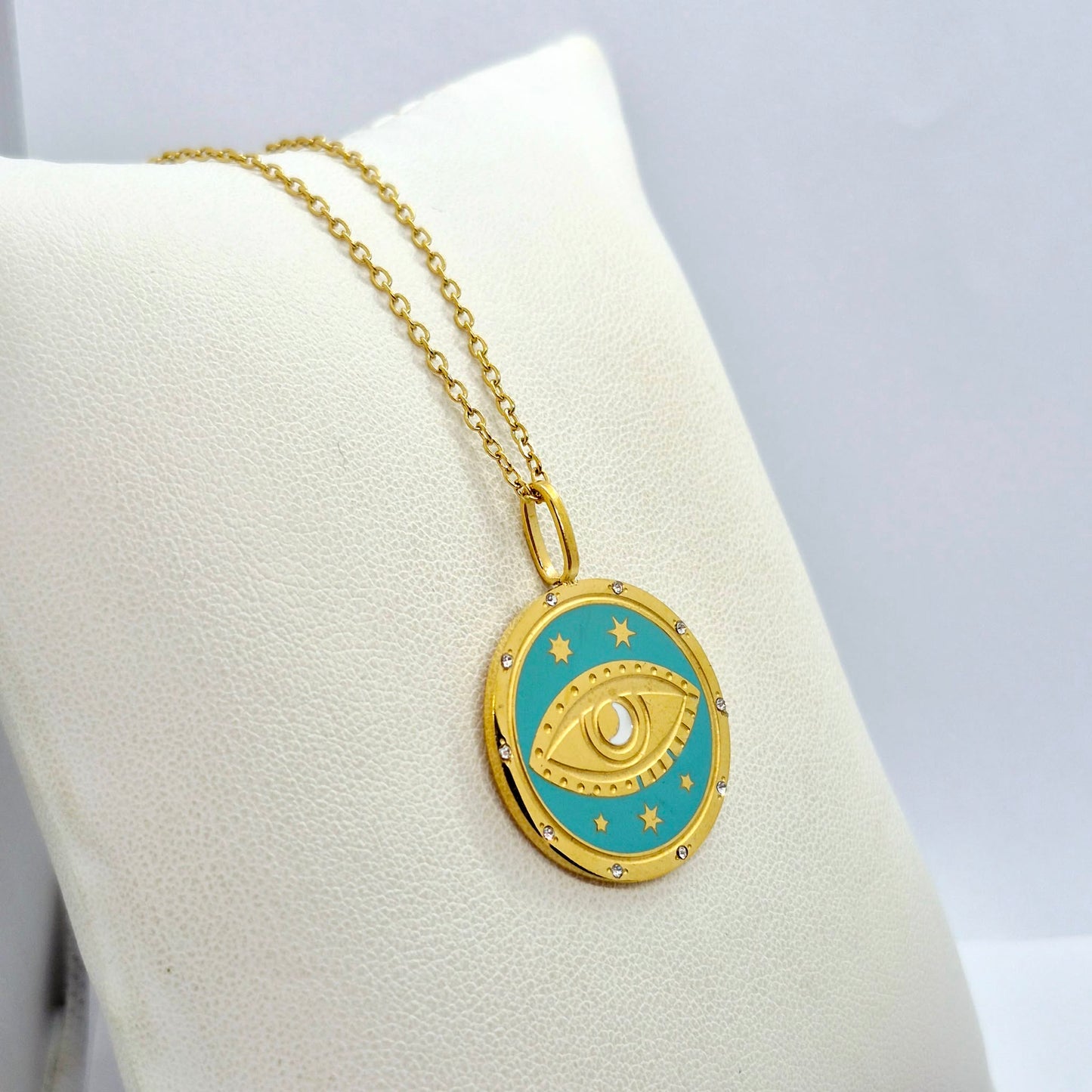 All Seeing Eye Pendant with Chain Necklace in Gold Platted Stainless Steel