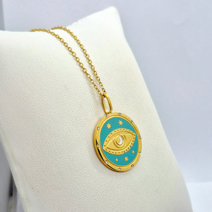All Seeing Eye Pendant with Chain Necklace in Gold Platted Stainless Steel
