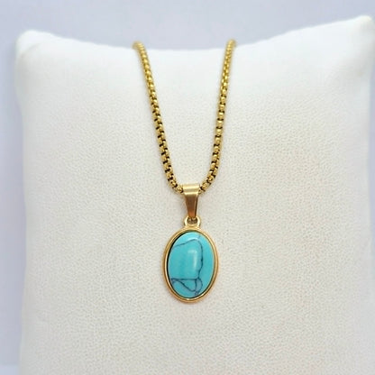 Natural Turquoise Pendant with Gold Plated Stainless Steel Chain Necklace