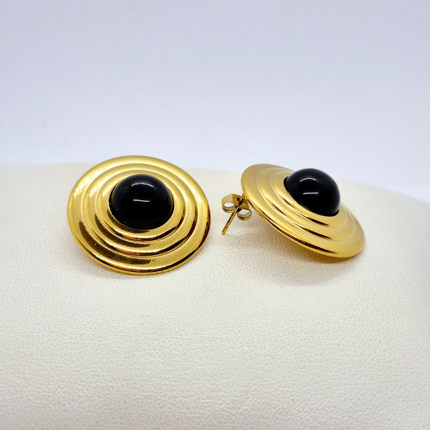 Natural Obsidian Earrings in Gold Plated Stainless Steel
