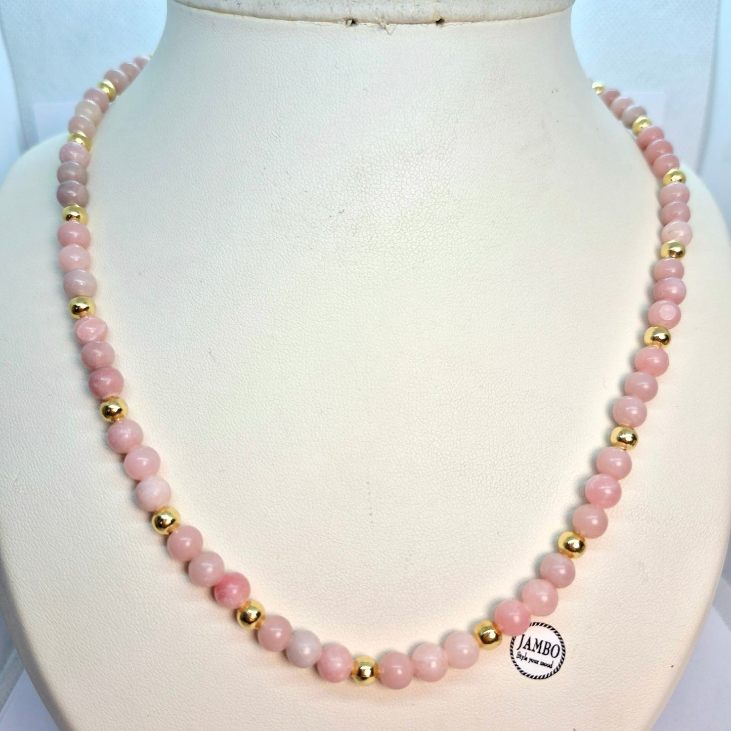 Natural Pink Opal Necklace Choker in 6mm Stones