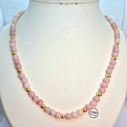 Natural Pink Opal Necklace Choker in 6mm Stones