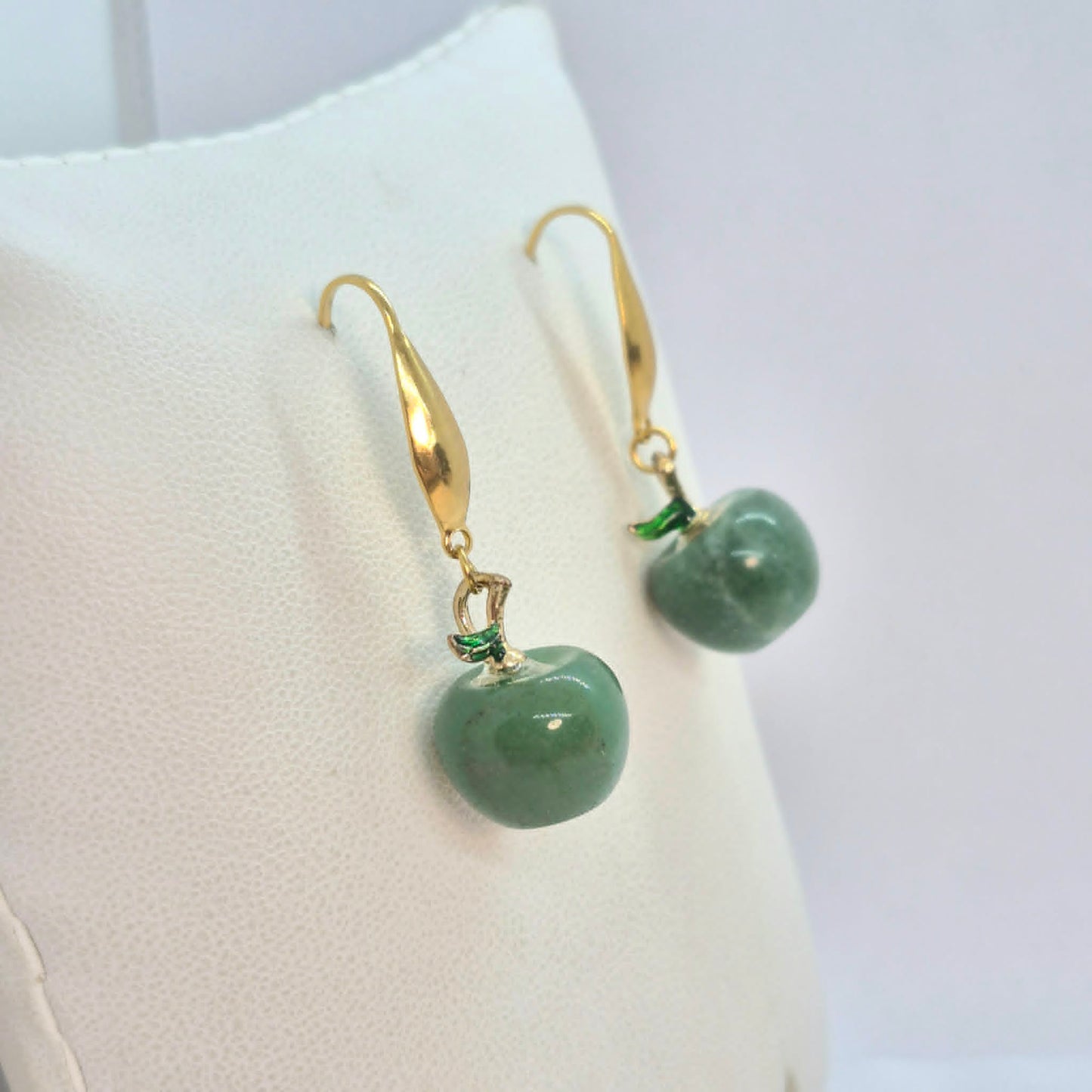 Natural Aventurine Apple Hook Earrings in Gold Plated Stainless Steel
