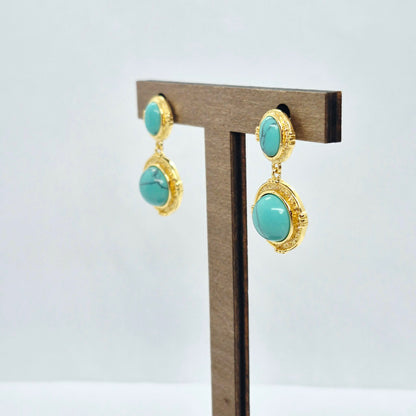 Natural Turquoise Earrings in Stainless Steel Gold Plated