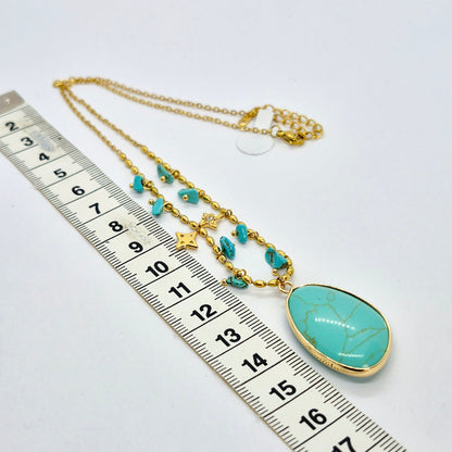 Natural Turquoise Pendant with Gold Plated Stainless Steel Chain Necklace