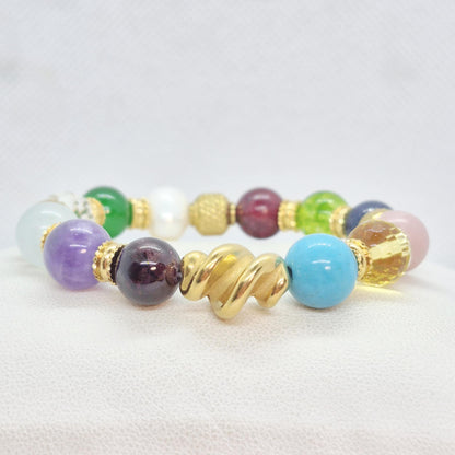 12 Month Birthstones Bracelet in 10mm Natural Stones incl Garnet, Amethyst, Aquamarine, Crystal, Jade, Pearl, Ruby, Sapphire, Opal, Citrine & Turquoise
