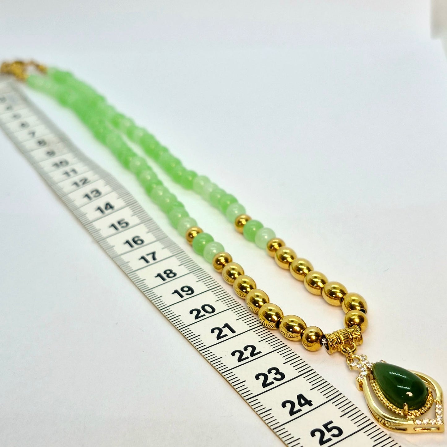 Natural Green Jasper Necklace Choker in 6mm Stones with Hetian Jade Pendant