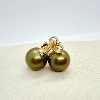 Natural Green South Sea Pearl Earrings and Pendant Set with 14-16mm Stones in Solid 14K Gold