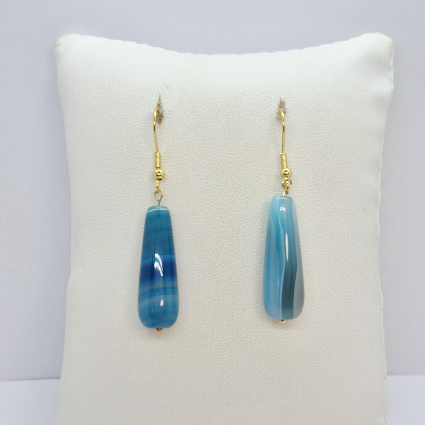 Natural Blue Agate Dangle Earrings in Gold Plated Stainless Steel (Copy)