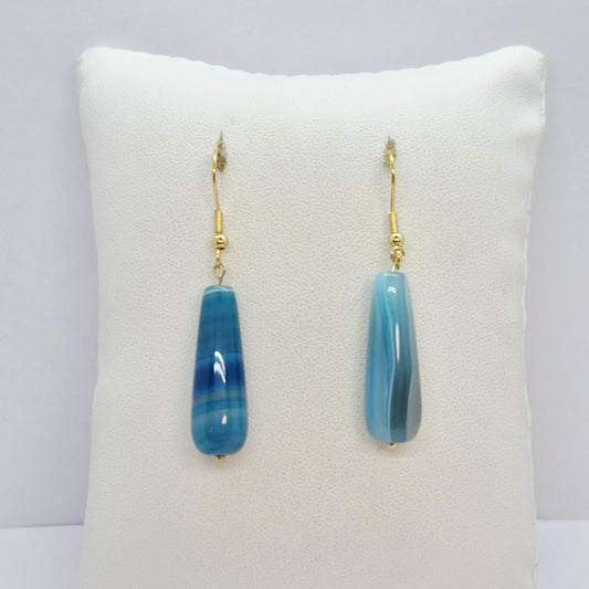 Natural Blue Agate Dangle Earrings in Gold Plated Stainless Steel (Copy)