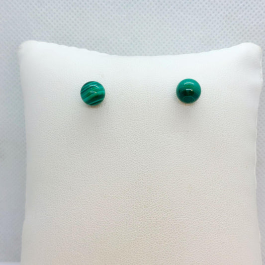 Natural Malachite Stud Earrings in 6mm Stones with Sterling Silver