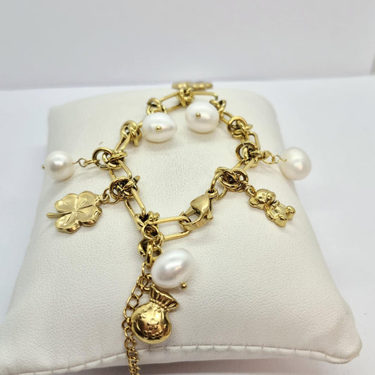 Natural Stone Bracelet with Pearls 11mm Stones