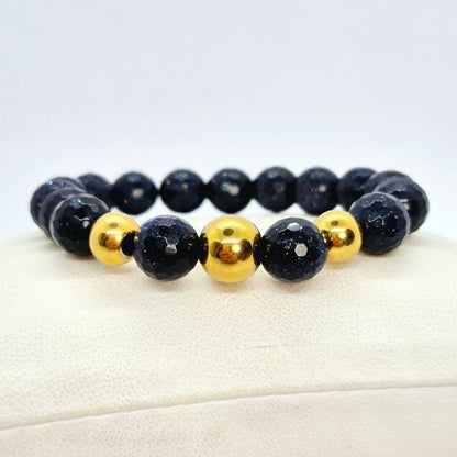Blue Faceted Goldstone Bracelet in 10mm Stones