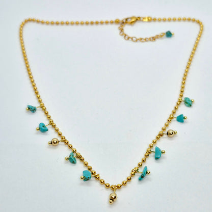 Natural Turquoise Stone Necklace in Gold Plated Stainless Steel