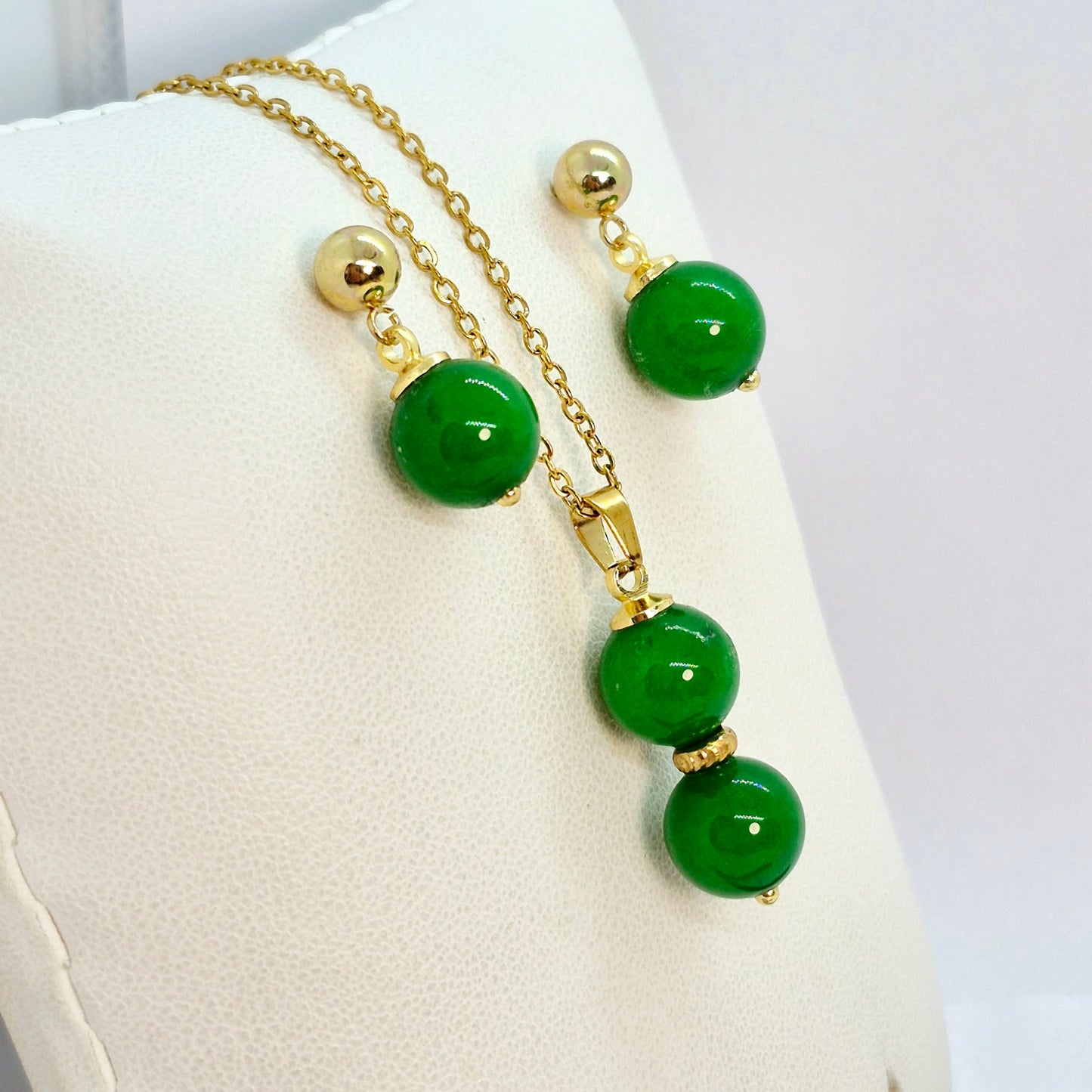 Natural South China Jade Mini Set in Gold Plated Stainless Steel