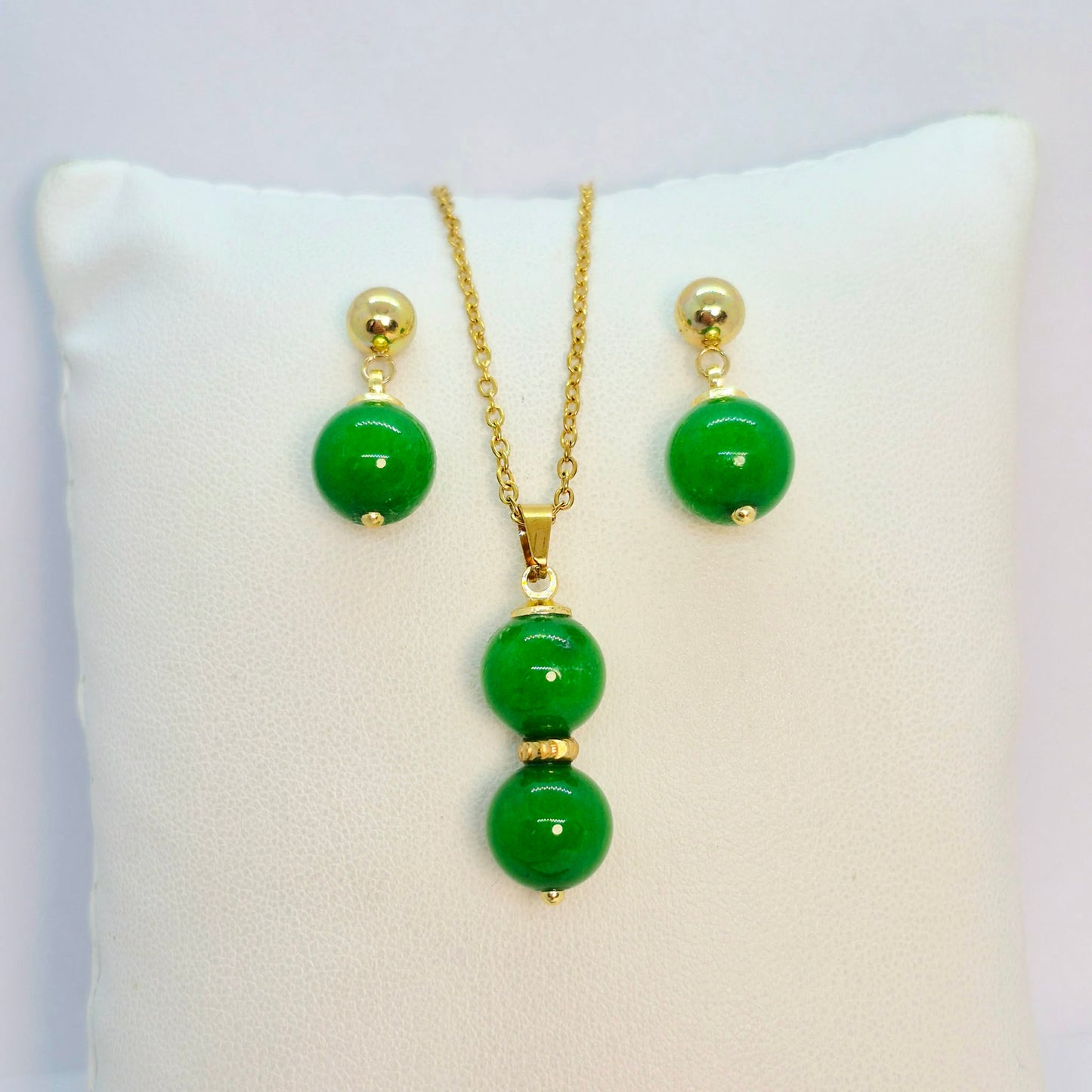 Natural South China Jade Mini Set in Gold Plated Stainless Steel