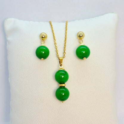 Natural South China Jade Mini Set in Gold Plated Stainless Steel