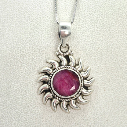 Natural Ruby Stone Pendant with Sterling Silver Setting and Necklace Chain