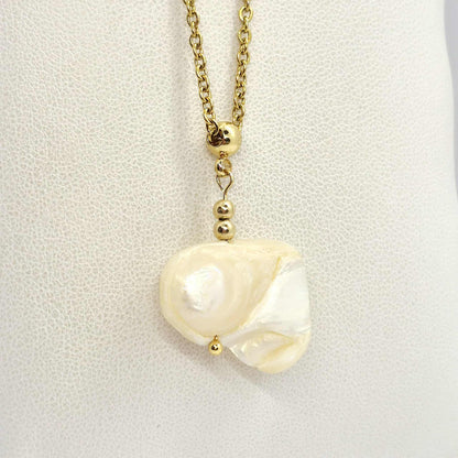 Natural Baroque Pearl Pendant with Stainless Steel Gold Plated Chain Necklace