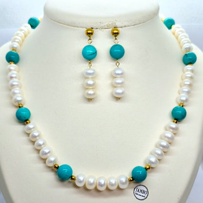 Natural Turquoise and Pearl Set 10mm Stones