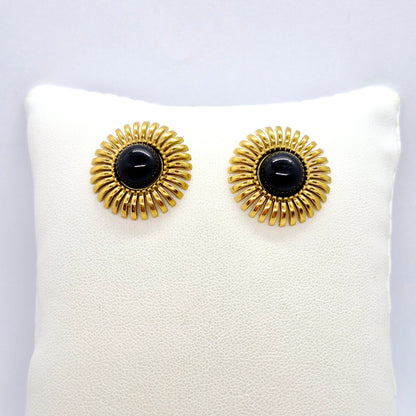 Natural Obsidian Earrings in Gold Plated Stainless Steel