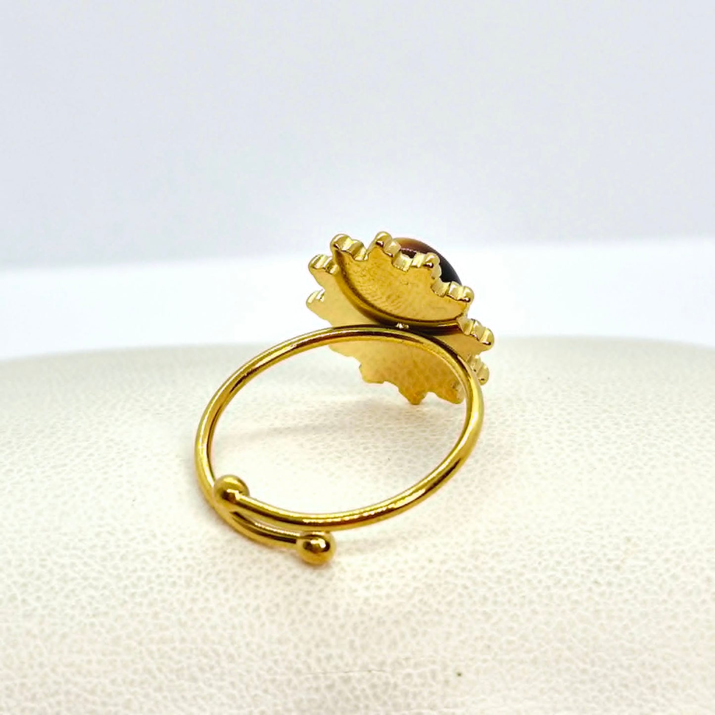 Natural Stone Ring in Gold Plated Stainless Steel Resizeable, Tiger Eye, Rose Quartz, Yellow Jade and  Aventurine