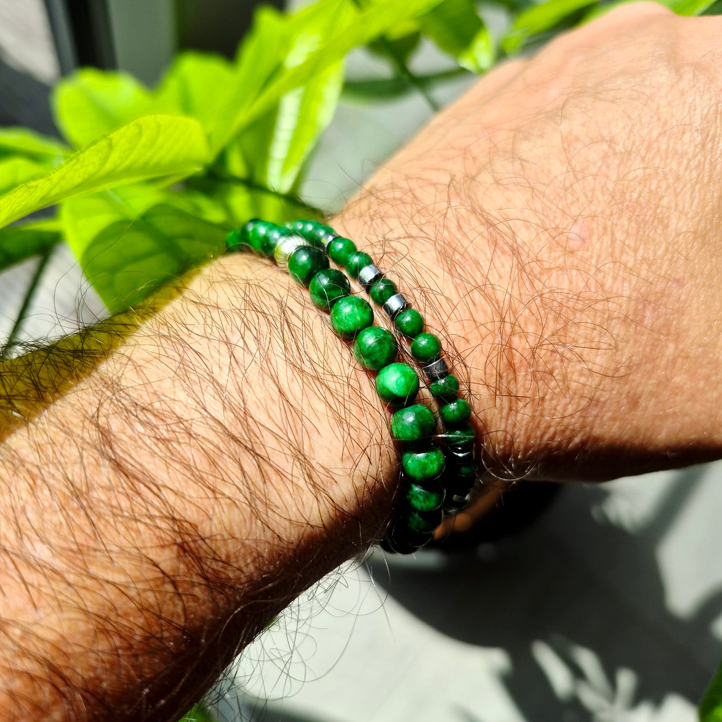 Natural South China Jade Bracelet in 4 and 6mm Stones for Men