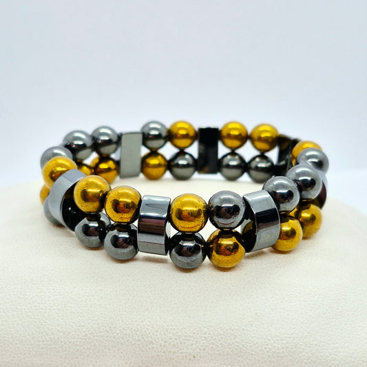 Natural Hematite Double Band Bracelet in 8mm Stones