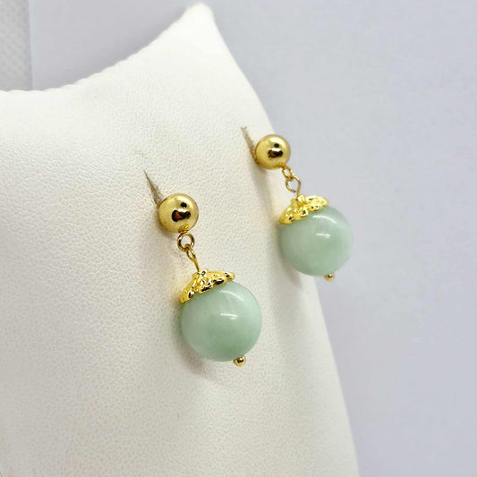 Natural Burmese Jade Dangle Earrings in Gold Plated Stainless Steel