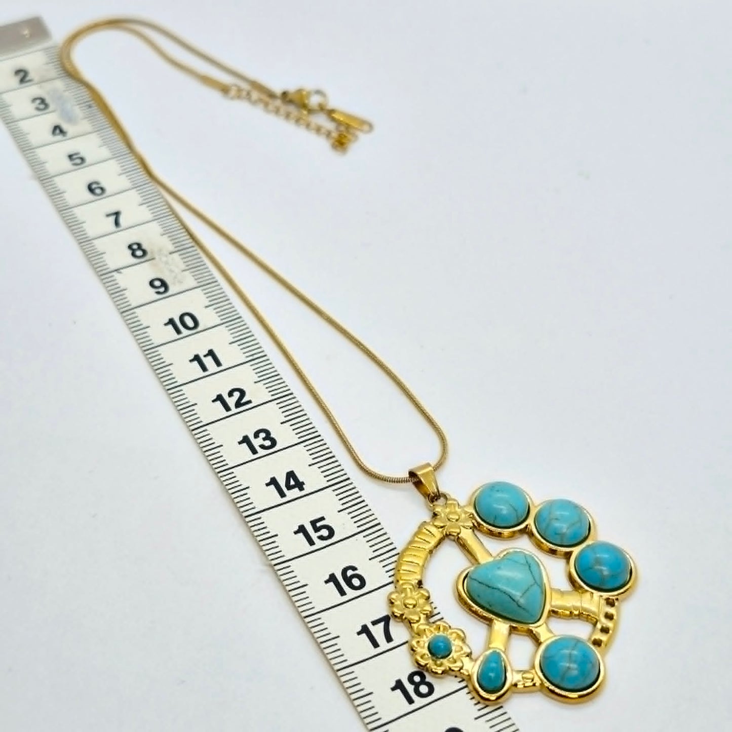 Natural Turquoise Pendant with Gold Plated Stainless Steel Chain Necklace