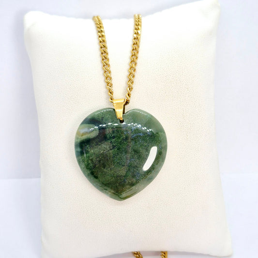 Natural Aventurine Big Heart Pendant with Stainless Steel Chain Necklace